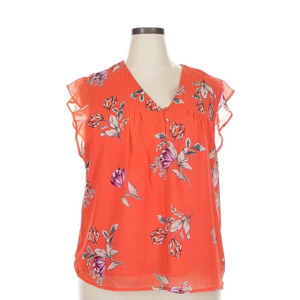Daniel Rainn XXL Women's Blouse Sleeveless Ruffle Floral Red